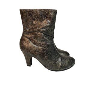 Aerosoles Therapeutic Faux Snakeskin Ankle Boots Pewter Women's 6.5M